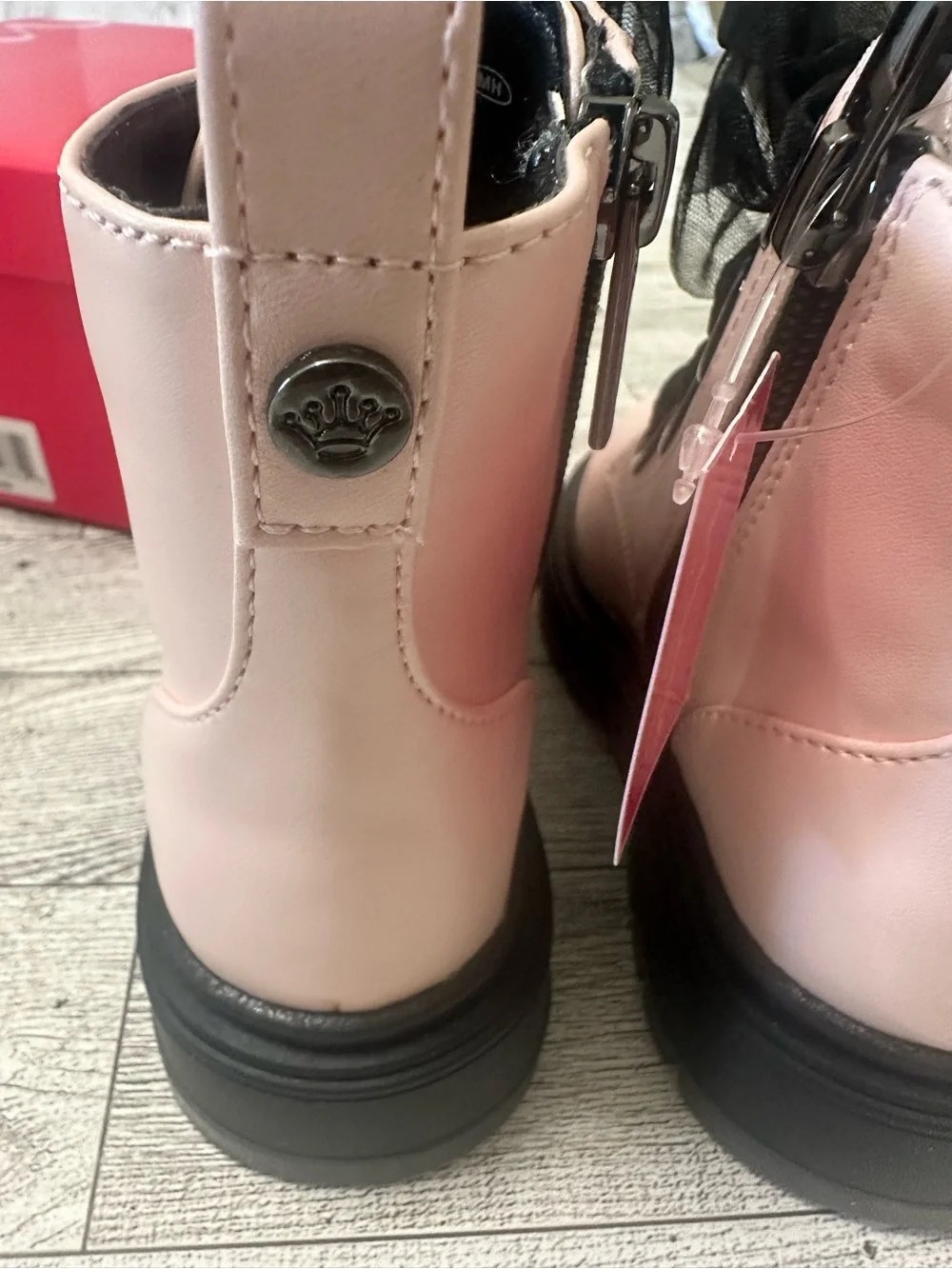 New! Nina Kids Pink Combat Boot with Black Tulle Bow side zipper size 8C